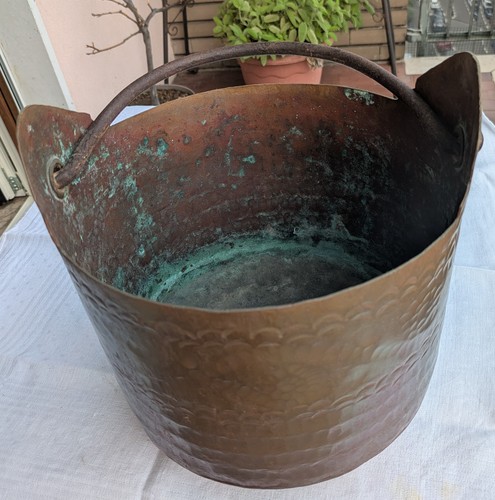 Antico paiolo rame decorato - in,